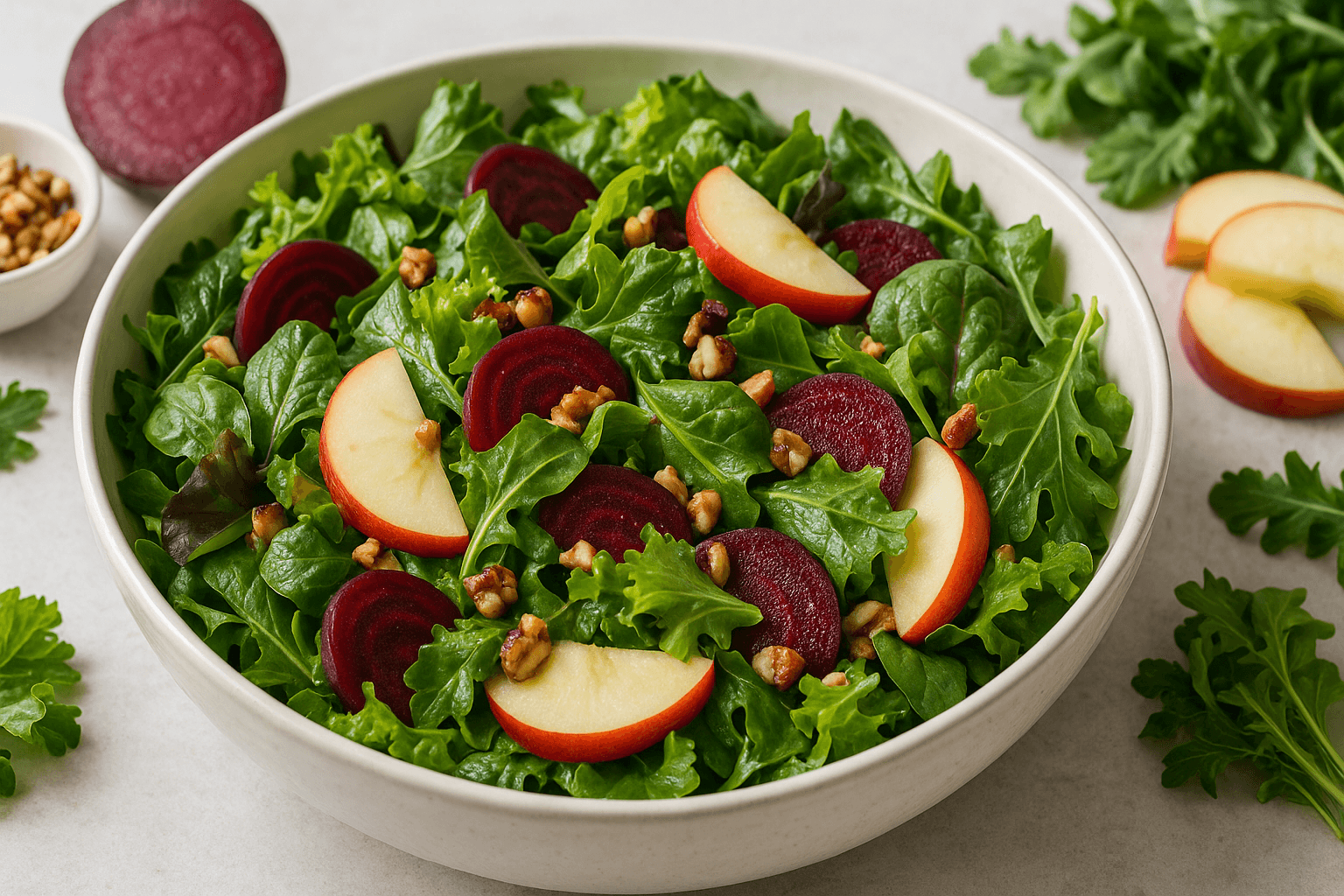Wintersalat mit Randen, Apfel und Nüssen