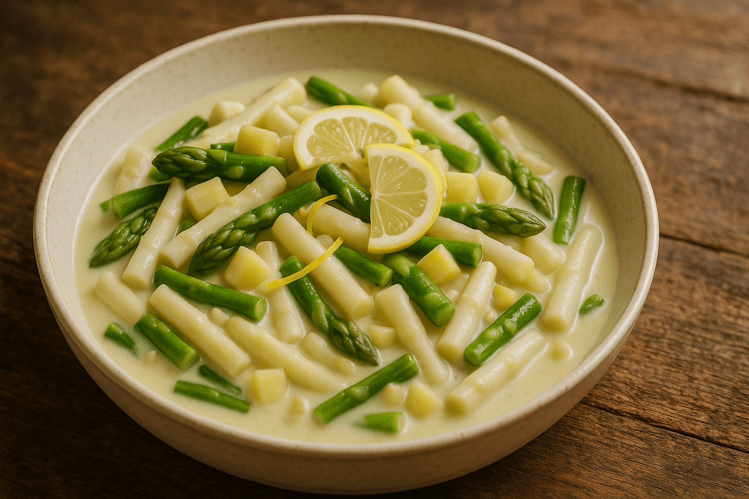 Spargelragout mit Kartoffeln und Zitrone