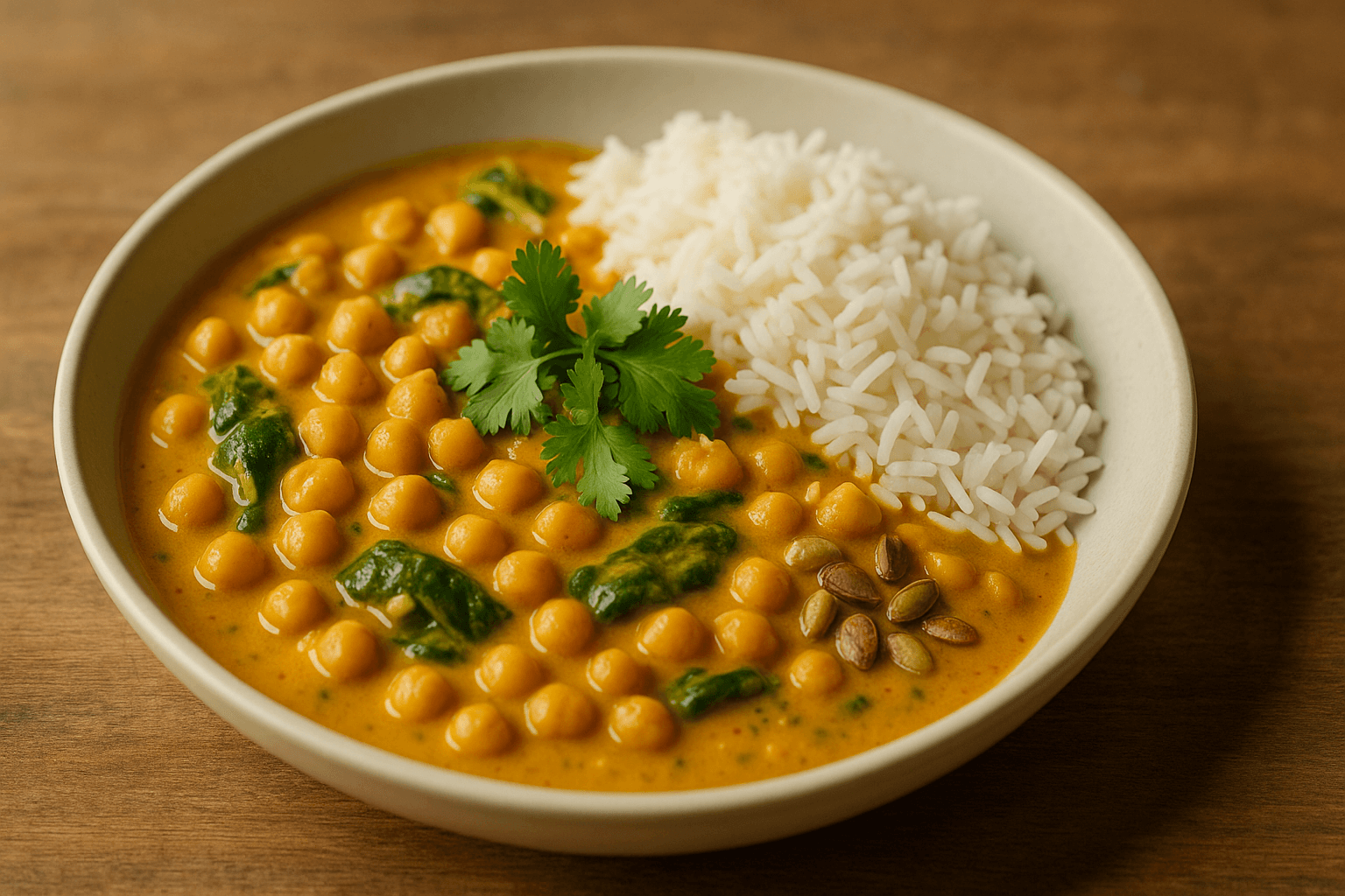 Kichererbsen-Curry mit Kokos und Spinat